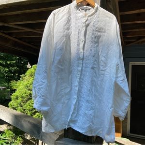 ADDITION ELLE plus size 24. 100% Ramie. White flowy button up embroidery detail